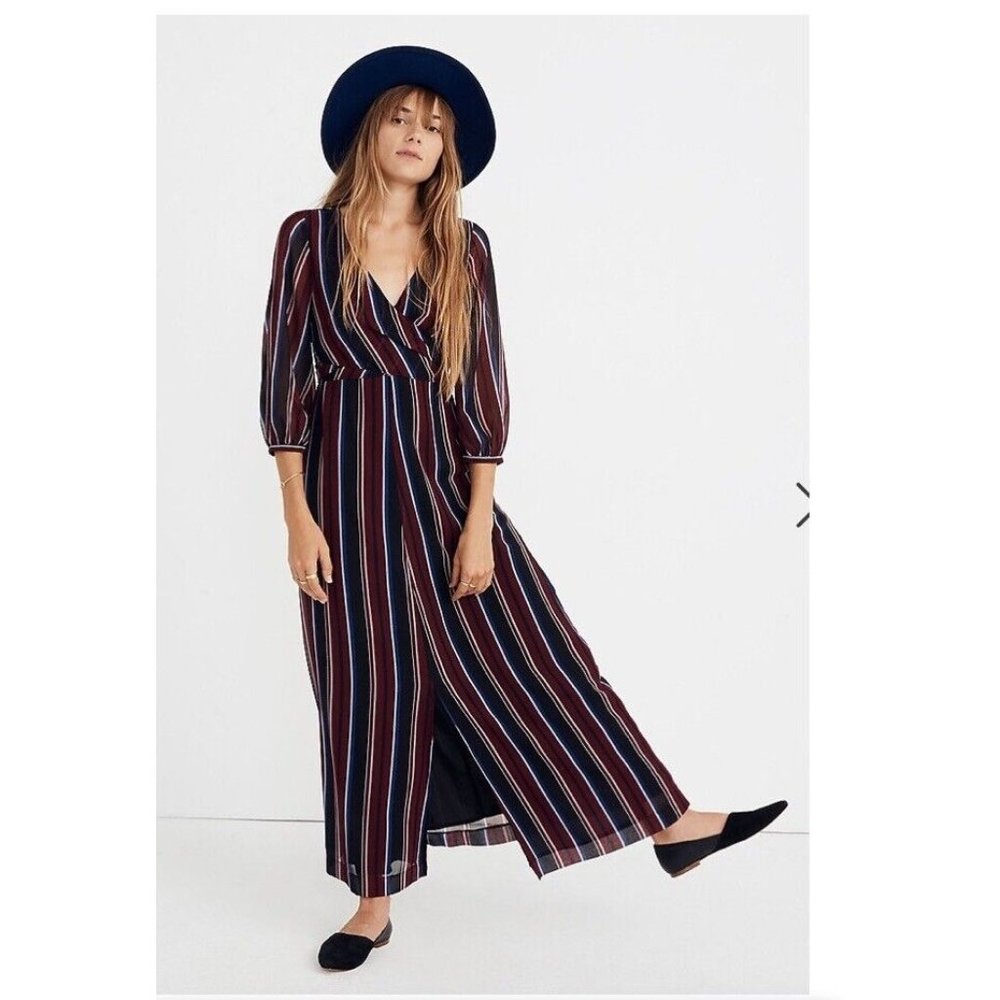Madewell Wrap Around Maxi Dress Stockdale stripe size 14